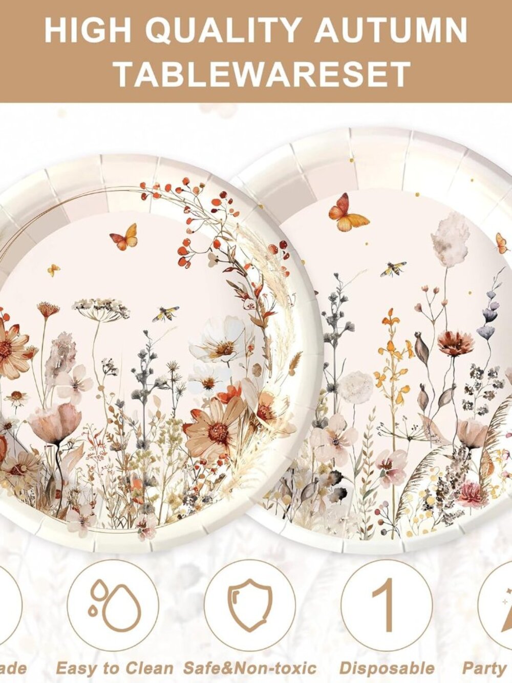 120 PCS Wildflower Party Decorations Birthday Party Supplies Including Plates, C - Picture 3 of 5
